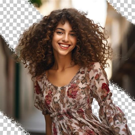 Premium PSD A Woman With Curly Hair And A Flowered Dress