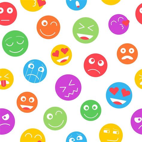 Colorful emoji seamless pattern on white background. Sticker with ...