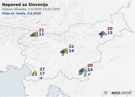 Pred nami je vremensko buren dan z močnejšimi nalivi Arso izdal