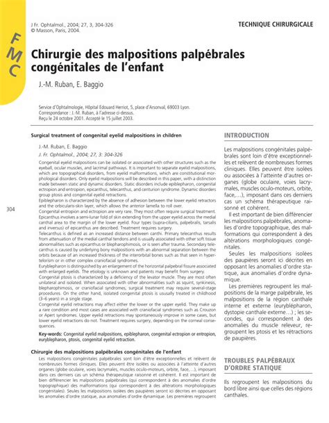 PDF Chirurgie des malpositions palpébrales congénitales de lenfant