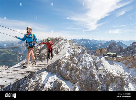 Climbing at Via Ferrata Ivano Dibona in the Dolomites, Italy Stock ...