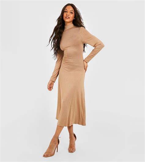 Buy Boohoo High Neck Midaxi Dress In Beige 6thstreet Bahrain