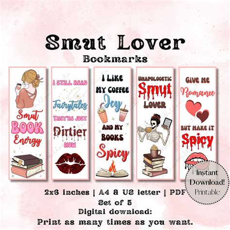 Smut Bookmarks Printable T For Smut Book Lovers Bookish Spicy Books