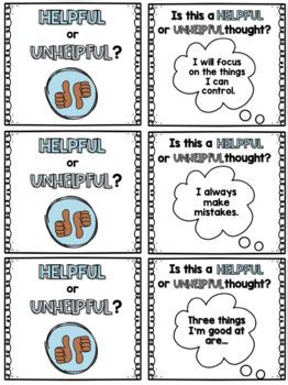 Helpful Vs Unhelpful Thoughts Growth Mindset Task Cards Tpt