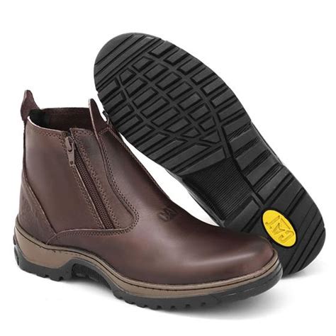 Bota Botina Masculina Resistente Em Couro Zíper Lateral Robust Shoes