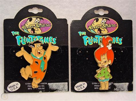 1994 Hanna Barbera 2 Brooch Pins Fred And Pebbles Flintstone Mint On Card Starline 1837822665