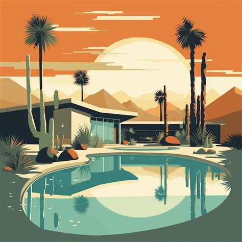 Premium Photo Palm Springs Modernism Retro Desert Oasis In Midcentury