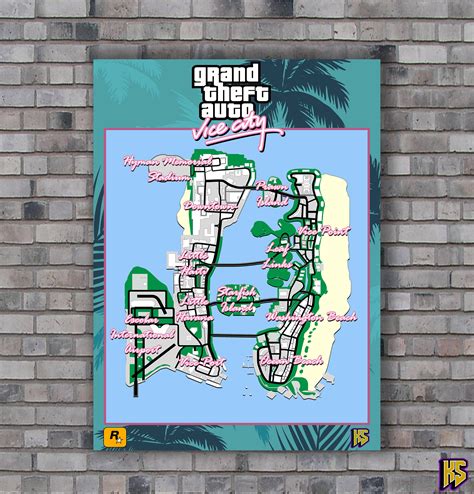 Grand Theft Auto Vice City Map Poster digital Download - Etsy