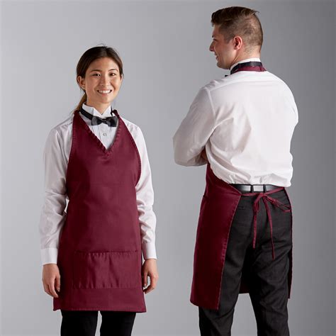 Choice Burgundy Poly Cotton Adjustable Tuxedo Apron With 2 Pockets 32