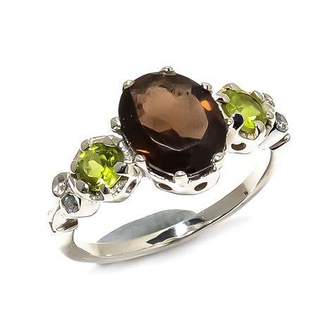 Sterling Silver Ring Natural Smoky Quartz Gemstone Ring Oval Etsy