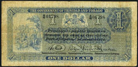 Trinidad and Tobago 1 Dollar 1st January 1924 Bill Value