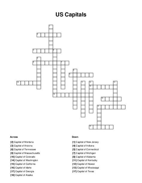 US Capitals Crossword Puzzle