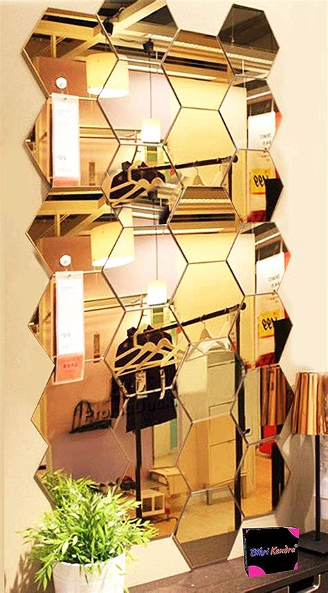 Buy Bikri Kendra Hexagon Golden Mirror Stickers For Wall Hexagon