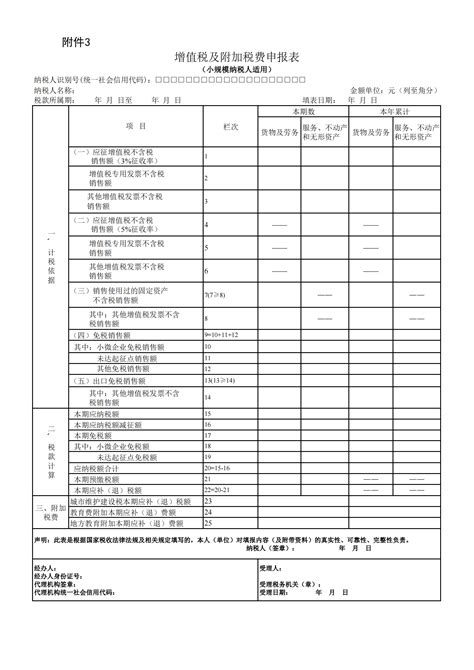 增值税及附加税费申报表小规模纳税人适用 及其附列资料