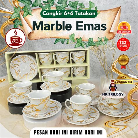 Jual Cangkir Kopi Set Tatakan Keramik Gold Marble Hampers Gelas