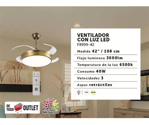 Ventilador De Techo Con Lampara Led Y Aspas Retractil F8999 En Venta En