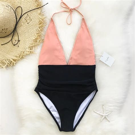 Cupshe Fragrant Memory Halter Bikini Set Deep V Neck Bikini Set Padded