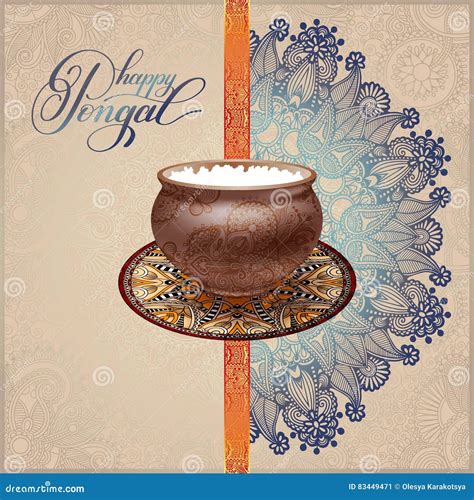 Happy Pongal Handwritten Ink Lettering Inscription On Floral Paisley