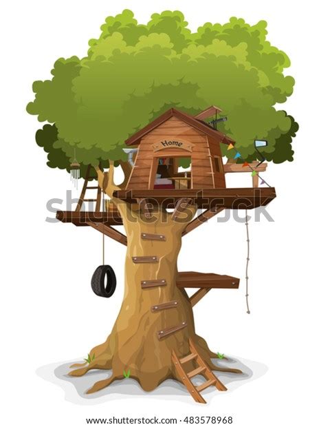 Tree House Illustration Cartoon Kids Tree Stock Vector Royalty Free