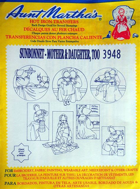 Sunbonnet Mother Daughter Too Aunt Martha S 3948 Vintage Hot Iron Transfer Embroidery