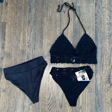 Naked Wardrobe Swim Nwt Naked Wardrobe Black Crochet Bikini Set
