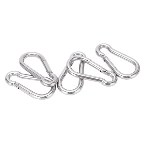 5pcs 80mm Carabiner Clip Stainless Steel Heavy Duty Spring Snap Hook