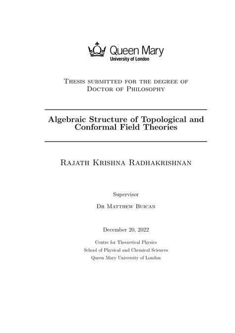 PDF Algebraic Structure Of Topological And Conformal Field Theories