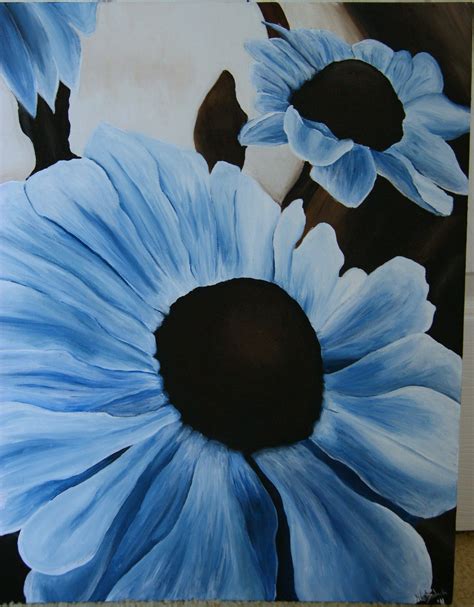 Blue Flowers Painting In Monochromatic Colors