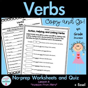 Journeys Grade Grammar Activities Quiz Easel Verbs Lesson