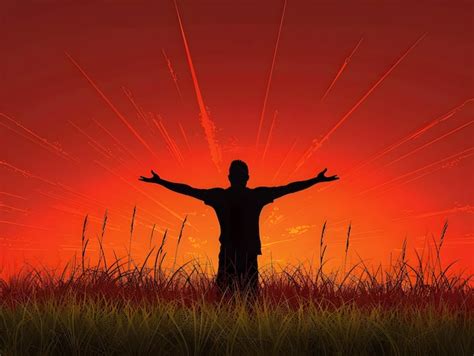 Premium Photo Silhouette Of A Man With Raised Hands On A Sunset