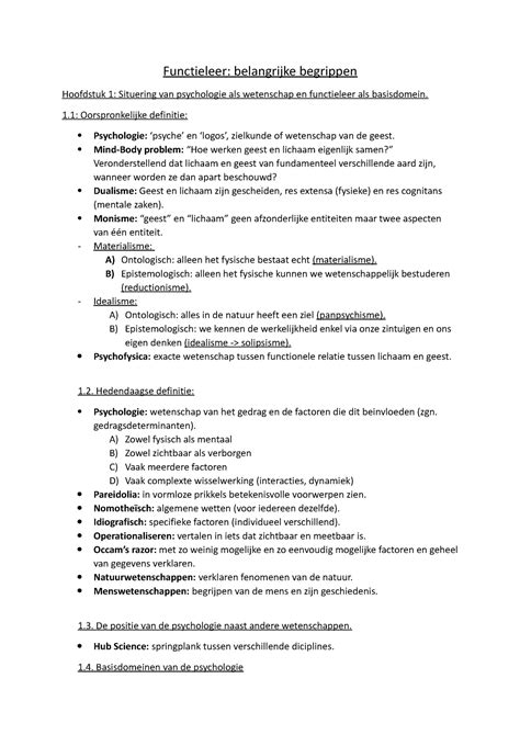 Schema Belangrijke Begrippen Functieleer Belangrijke Begrippen