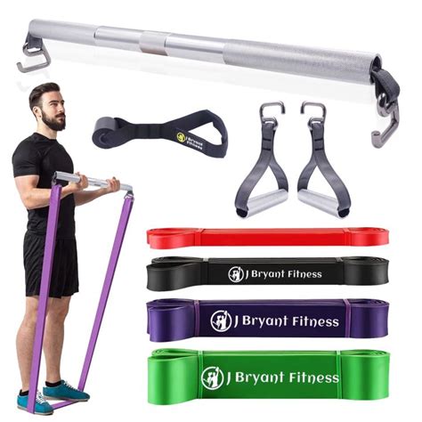 Portable Latex Resistance Band Exercise Bar Set With Metal Gym Handle E Type Hook Home Squats