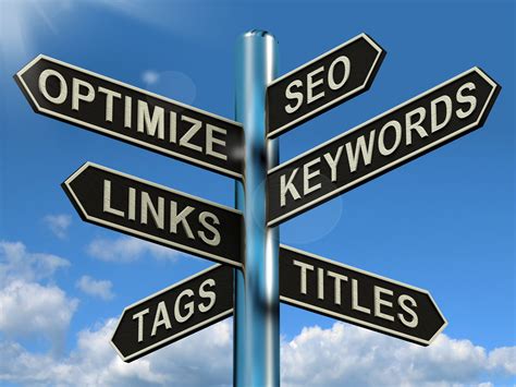 Seo Optimize Keywords Links Signpost Showing Website Marketing