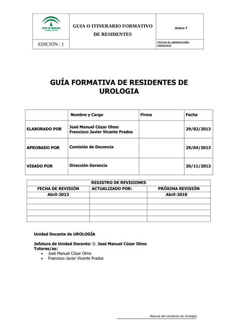 Pdf Gu A Formativa De Residentes De Urologia Hvn Es Guia O