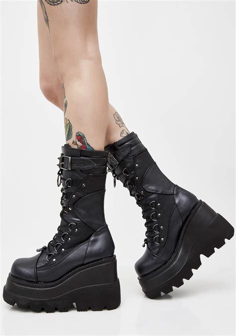 Demonia Platform Lace Up Black Boots Dolls Kill