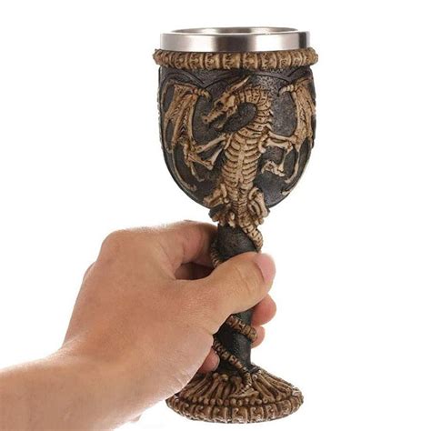 Copa de acero inoxidable con esqueleto de dragón Medieval cáliz taza