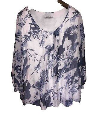 Viola Borghi Italian Silk Blend White Blue Floral Top L A A L