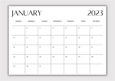 2023 Monthly Printable Blank Calendar Landscape PDF Letter Etsy