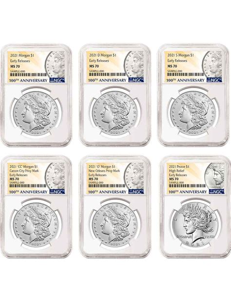 2021 Morgan Peace Dollar Early Releases Ngc Ms70 6 Pc Complete Set Lcr Coin