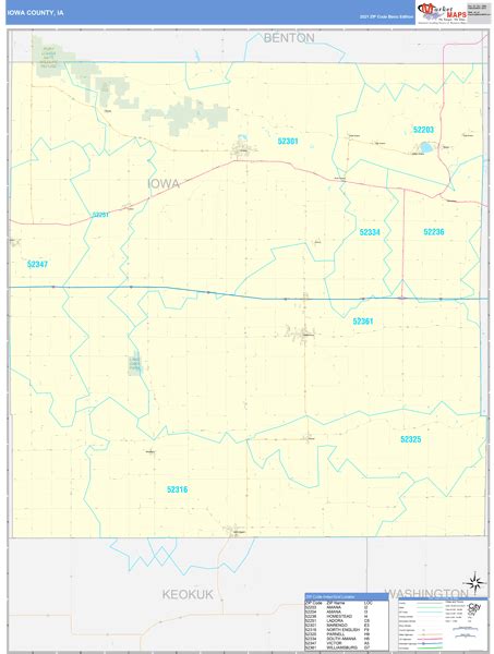 Iowa County, IA Zip Code Wall Map Basic Style by MarketMAPS