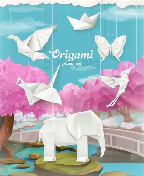 Premium Vector | Origami paper set, background