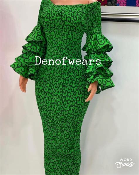 Long Green African Print Smocked Ankara Gown Elastic Gown African