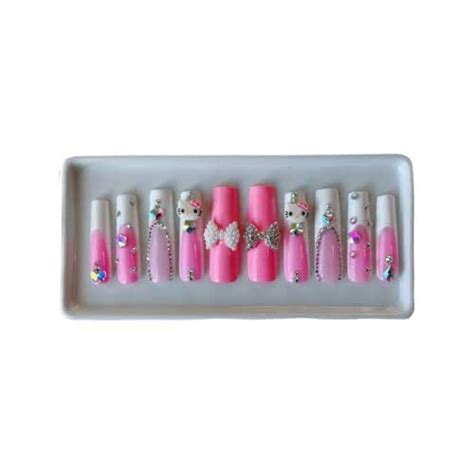 Hello Kitty Pretty In Pink Press On Nails Small Long Coffin Handmade Products