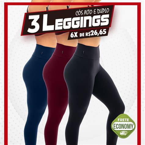 Kit Leggings C S Alto Suplex Analu Moda Feminina