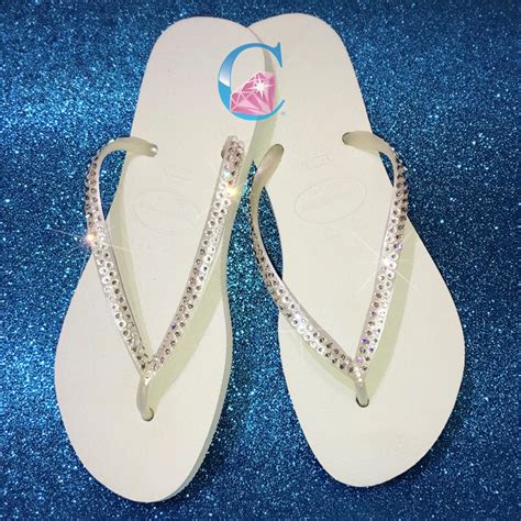 White Havaianas Covered In Swarovski Crystal Bling Flip Flops Etsy