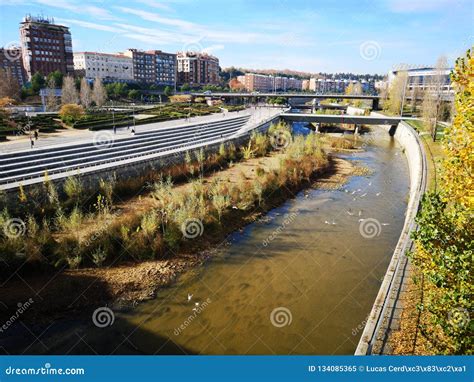 View of Manzanares River from Toledo Bridge in Madrid, Spain Editorial ...