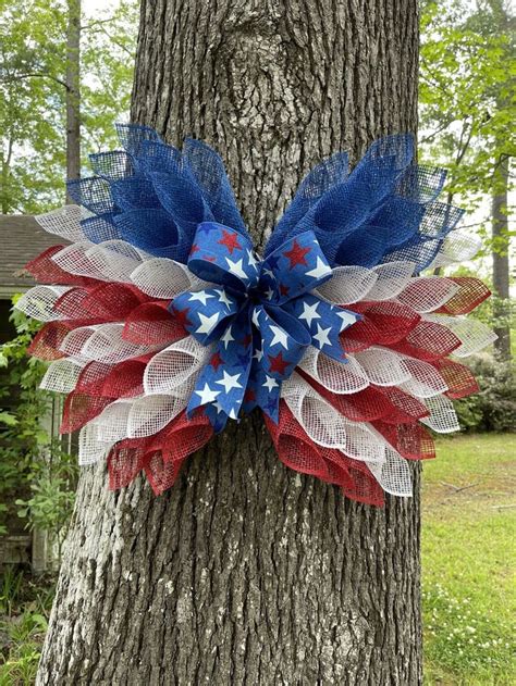 Patriotic Angel Wings Patriotic Wreath Patriotic Decor Red Etsy