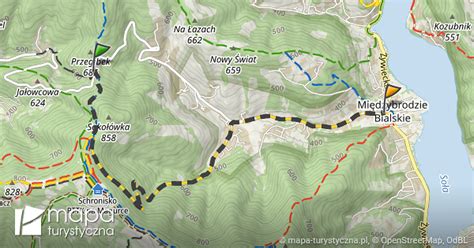 Trasa do Międzybrodzie Bialskie skrzyżowanie mapa turystyczna pl