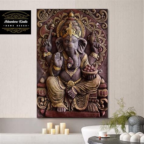 Sculpture of Gannesa Hindu God Painting Canvas Wall Art - Adventure ...