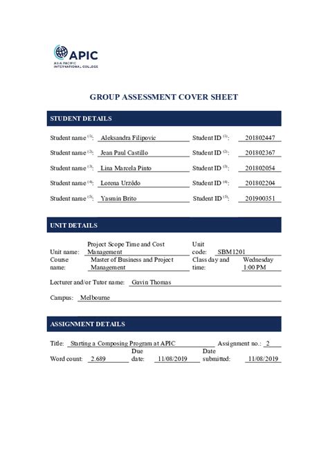 Doc Group Assessment Cover Sheet Student Details Yasmin Assis